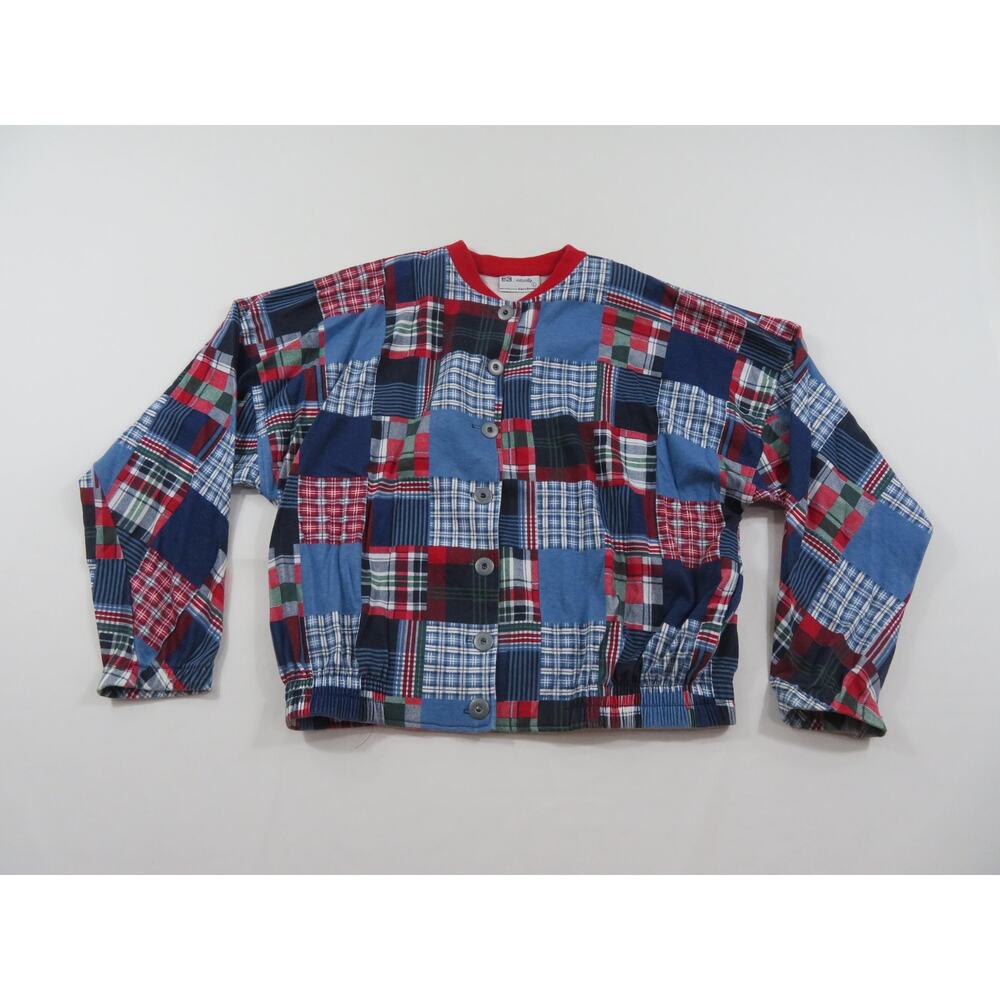 Patchwork Jacket, Multicolor, Button Front, Elaine Benedict EB, Sz L 1980s